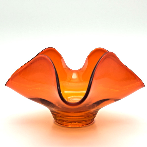 Vintage Viking Persimmon Orange Bon Bon Bowl Handkerchief Trinket Candy Dish MCM - Picture 2 of 6